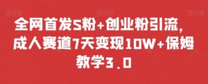 全网首发S粉+创业粉引流,成人赛道7天变现10W+保姆教学3.0【揭秘】-创业资源网
