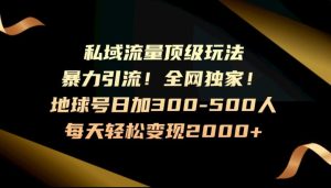 暴力引流,全网独家,地球号日加300-500人,私域流量顶级玩法,每天轻松变现2000+-创业资源网