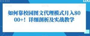 如何靠校园图文代理模式月入8000+!详细剖析及实战教学【揭秘】-创业资源网