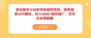 适合新手小白的手机搬砖项目,简单搜素APP赚钱,月入5000+稍作推广,还可以实现躺赚【揭秘】-创业资源网