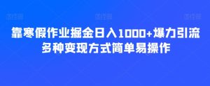 靠寒假作业掘金日入1000+爆力引流多种变现方式简单易操作-创业资源网