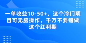 一单收益10-50+，这个冷门项目可无脑操作，千万不要错做这个红利期-创业资源网