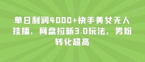 单日利润4000+快手美女无人挂播,网盘拉新3.0玩法,男粉转化超高【揭秘】-创业资源网