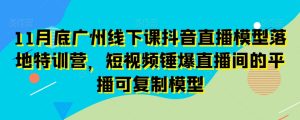 11月底广州线下课抖音直播模型落地特训营，短视频锤爆直播间的平播可复制模型-创业资源网