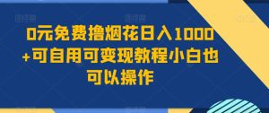 0元免费撸烟花日入1000+可自用可变现教程小白也可以操作,永久免费更新链接-创业资源网