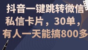 抖音一键跳转微信私信卡片,30单,一天能搞800多-创业资源网