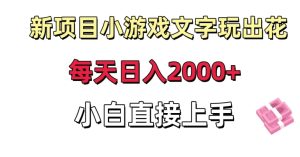 新项目小游戏文字玩出花日入2000+，每天只需一小时，小白直接上手【揭秘】-创业资源网