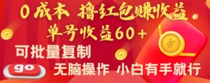 全新平台，0成本撸红包赚收益，单号收益60+，可批量复制，无脑操作，小白有手就行【揭秘】-创业资源网