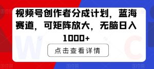 视频号创作者分成计划,蓝海赛道,可矩阵放大,无脑日入1000+-创业资源网
