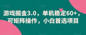 游戏掘金3.0,单机稳定60+,可矩阵操作,小白首选项目【揭秘】-创业资源网