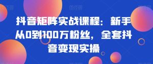 抖音矩阵实战课程：新手从0到100万粉丝，全套抖音变现实操-创业资源网