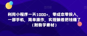 利用小程序一天1000+,零成本零投入,一部手机,简单操作,实现躺着把钱赚了【揭秘】-创业资源网