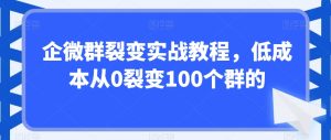 企微群裂变实战教程,低成本从0裂变100个群的-创业资源网