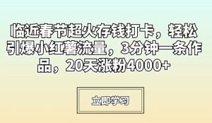 临近春节超火存钱打卡,轻松引爆小红薯流量,3分钟一条作品,20天涨粉4000+【揭秘】-创业资源网