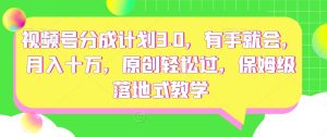 视频号分成计划3.0，有手就会，月入十万，原创轻松过，保姆级落地式教学-创业资源网
