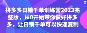 拼多多日销千单训练营2023完整版，从0开始带你做好拼多多，让日销千单可以快速复制-创业资源网