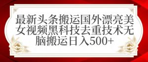 最新头条搬运国外漂亮美女视频黑科技去重技术无脑搬运日入500+【揭秘】-创业资源网