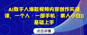 AI数字人爆款视频内容创作实战课,一个人·一部手机·素人小白0基础上手-创业资源网