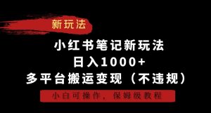 小红书笔记新玩法,日入1000+,多平台搬运变现,小白可操作,保姆级教程【揭秘】-创业资源网
