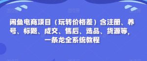 闲鱼电商项目含注册、养号、标题、成交、售后、选品、货源等,一条龙全系统教程-创业资源网