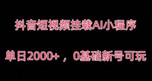 抖音短视频挂载AI小程序,单日2000+,0基础新号可玩-创业资源网