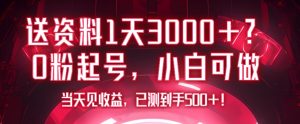 送资料1天3000+?0粉起号,小白可做,当天见收益,已测到手500+!-创业资源网