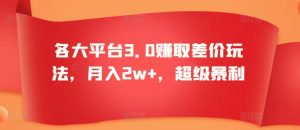 各大平台3.0赚取差价玩法，月入2w+，超级暴利-创业资源网