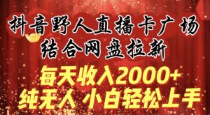每天收入2000+，抖音野人直播卡广场，结合网盘拉新，纯无人，小白轻松上手【揭秘】-创业资源网