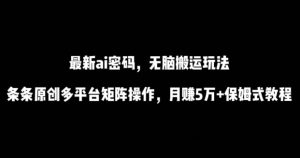 最新ai流量密码,傻瓜式搬运玩法,条条原创,多平台矩阵操作,月赚5万+保姆式教程【揭秘】-创业资源网