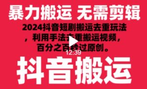 2024最新抖音搬运技术,抖音短剧视频去重,手法搬运,利用工具去重,达到秒过原创的效果【揭秘】-创业资源网