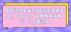 最新伤感文案3.0版深夜急速变现，日400+，保姆教程纯搬运，小白看过来-创业资源网