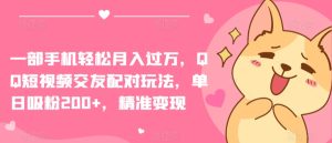 一部手机轻松月入过万，QQ短视频交友配对玩法，单日吸粉200+，精准变现【揭秘】-创业资源网