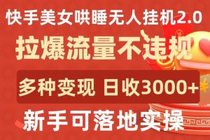 快手美女哄睡无人挂机2.0.拉爆流量不违规,多种变现途径,日收3000+,新手可落地实操【揭秘】-创业资源网