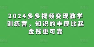 2024多多视频变现教学训练营,知识的丰厚比起金钱更可靠-创业资源网