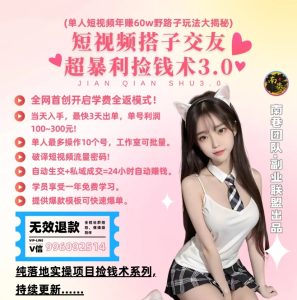 单人短视频年赚60w野路子玩法大揭秘,短视频搭子交友超暴利捡钱术3.0-创业资源网