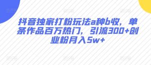抖音独家打粉玩法a种b收,单条作品百万热门,引流300+创业粉月入5w+-创业资源网