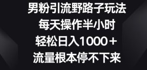 男粉引流野路子玩法,每天操作半小时轻松日入1000+,流量根本停不下来-创业资源网