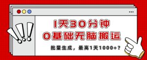 1天30分钟,0基础无脑搬运,批量生成,最高1天1000+?-创业资源网