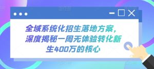 全域系统化招生落地方案,深度揭秘一周无体验转化新生400万的核心-创业资源网