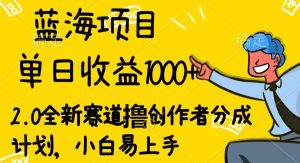 蓝海项目单日盈利1000 ,2.0全新生态撸原创者分为方案,新手上手快-创业资源网