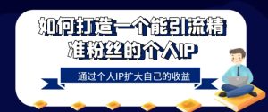 如何设计一个能引流方法精准粉丝本人的IP，通过自身IP增加自己的盈利-创业资源网