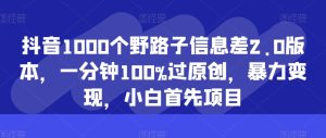 抖音视频1000个歪门邪道信息不对称2.0版本号，一分钟100%过原创设计，暴力行为转现，新手最先新项目-创业资源网