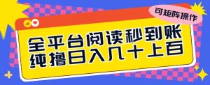 全网平台阅读文章实时到账,纯撸日几十上百,可引流矩阵实际操作-创业资源网
