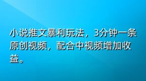 小说推文爆利游戏玩法，3min一条原创短视频，添加中视频伙伴多一份盈利-创业资源网
