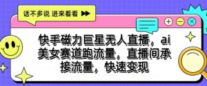 快手磁力超级巨星无人直播,ai漂亮美女跑道跑流量,直播房间承揽总流量,收益最大化-创业资源网