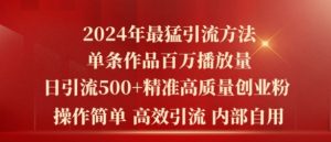 2024年最强暴力行为推广方法,一条著作上百万播放视频 单日引流方法500 高品质精确自主创业粉-创业资源网