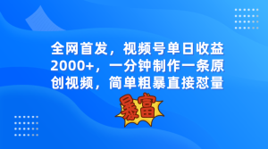 独家首发,微信视频号单日盈利2000 ,一分钟制做一条原创短视频,简单直接-创业资源网