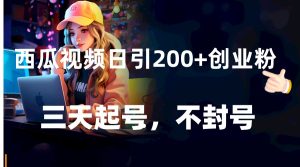 西瓜视频日引200+创业粉,三天起号,不封号-创业资源网