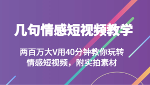 几句情感短视频教学 两百万大V用40分钟教你玩转情感短视频,附实拍素材-创业资源网