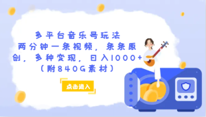 多平台音乐号玩法,两分钟一条视频,条条原创,多种变现,日入1000+-创业资源网